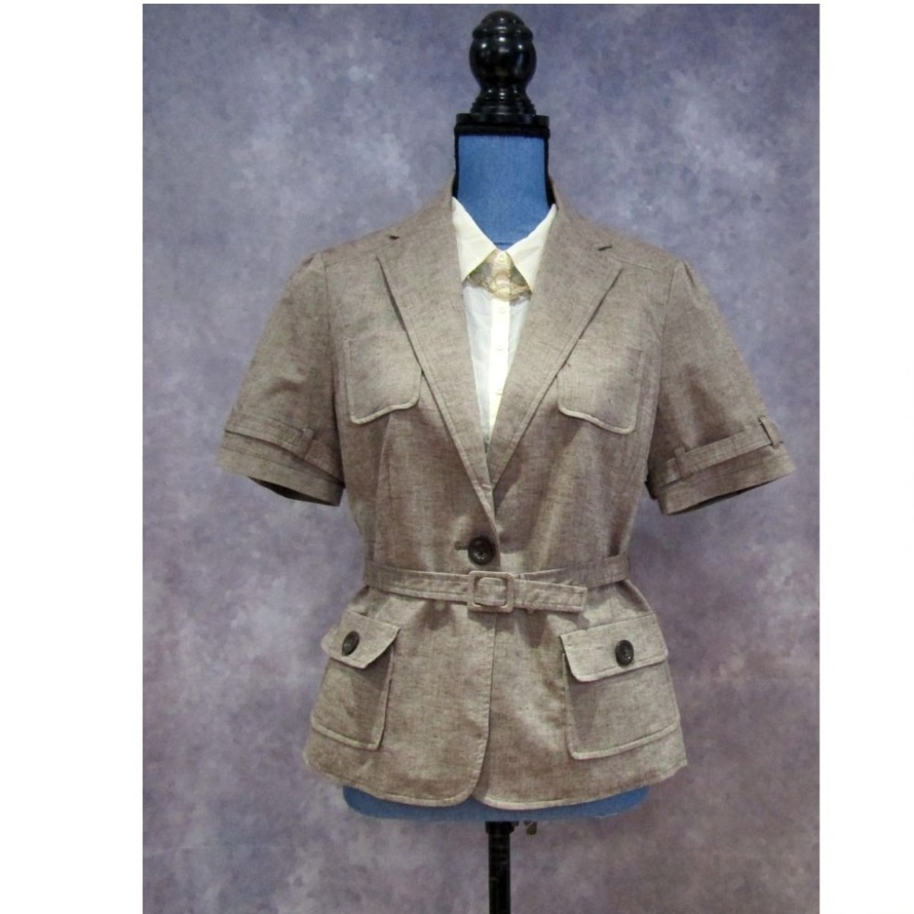 Worthington Brown Tweed Short Sleeve Belted Blazer